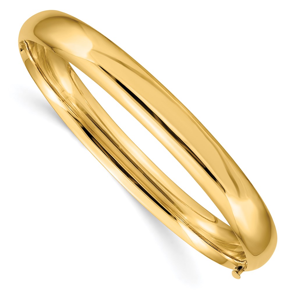 14K Yellow Gold 5/16 High Polished 8.00mm Hinged Oval Bangle Bracelet