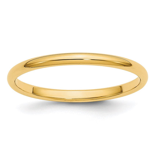 14k Yellow Gold 2mm Half-Round Wedding Band Ring