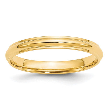 18k Yellow Gold 3mm Half Round with Edge Wedding Band Ring