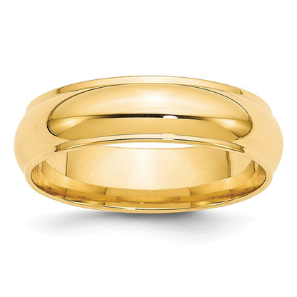 18k Yellow Gold 6mm Half Round with Edge Wedding Band Ring