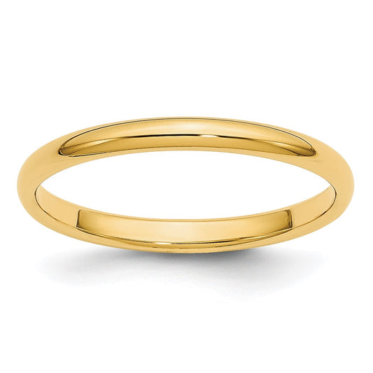 14K Yellow Gold 2mm Lightweight Half Round Wedding Band Size 10.5
