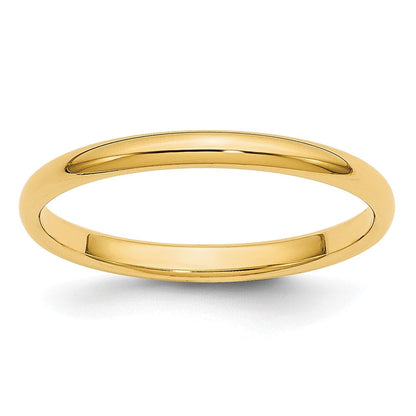14k Yellow Gold 2mm Lightweight Half Round Wedding Band Ring