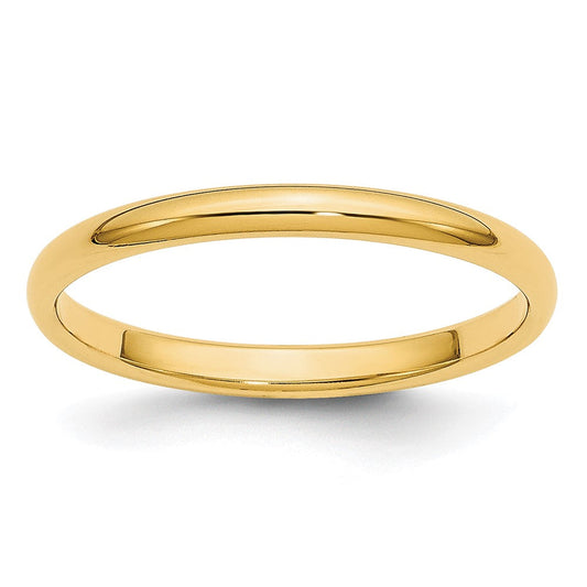 14k Yellow Gold 2mm Lightweight Half Round Wedding Band Ring