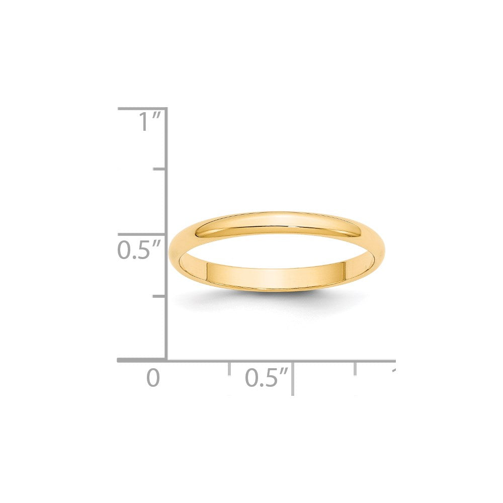 14k Yellow Gold 2.5mm Lightweight Half Round Wedding Band Ring