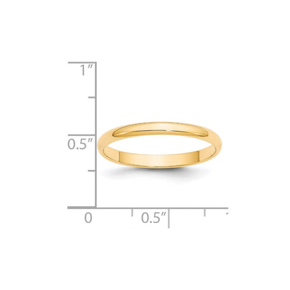 14k Yellow Gold 2.5mm Lightweight Half Round Wedding Band Ring