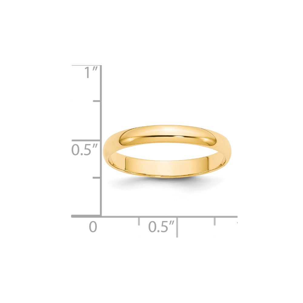 18k Yellow Gold 3mm Lightweight Half Round Wedding Band Ring