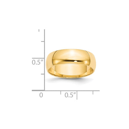 14k Yellow Gold 6mm Lightweight Half Round Wedding Band Ring