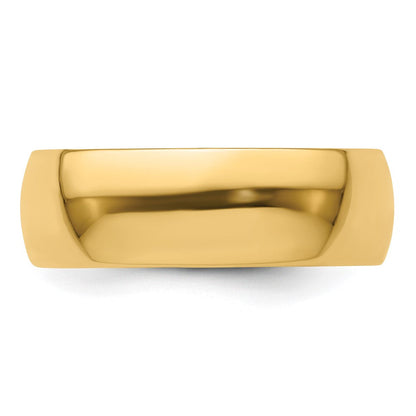14k Yellow Gold 7mm Lightweight Half Round Wedding Band Ring