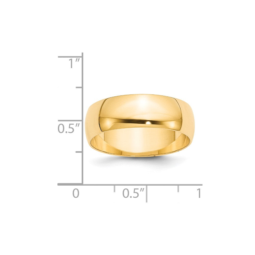 14K Yellow Gold 7mm Lightweight Half Round Wedding Band Size 10.5