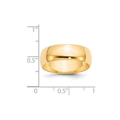 14K Yellow Gold 7mm Lightweight Half Round Wedding Band Size 10.5