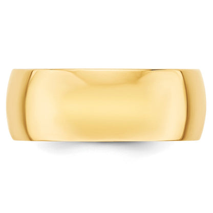 14k Yellow Gold 8mm Lightweight Half Round Wedding Band Ring