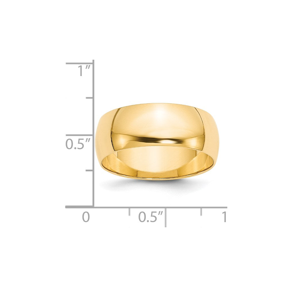14k Yellow Gold 8mm Lightweight Half Round Wedding Band Ring