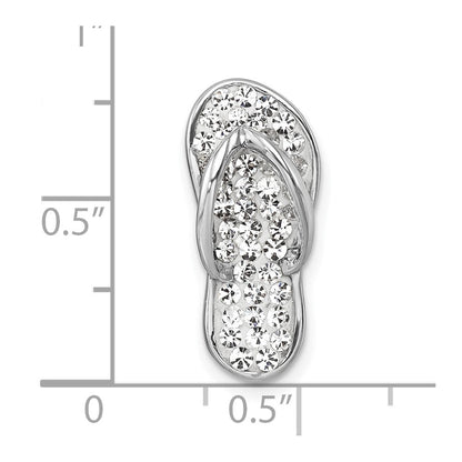 Sterling Silver Rhodium-Plated Polished White Crystal Flip Flop Chain Slide