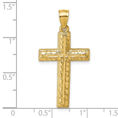 14K Yellow Gold Polished Diamond-Cut Textured Fancy Cross Pendant