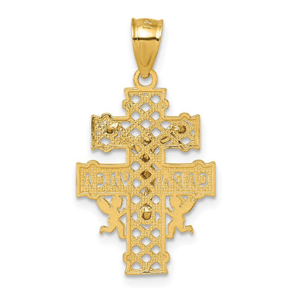 14K Yellow Gold Polished Diamond-Cut Cara Vaca Crucifix Pendant