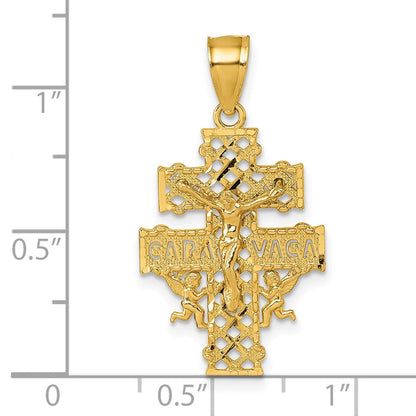 14K Yellow Gold Polished Diamond-Cut Cara Vaca Crucifix Pendant