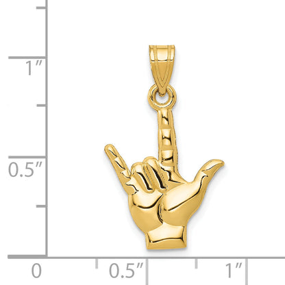 14K Yellow Gold Polished I Love You Hand/Sign Language Charm