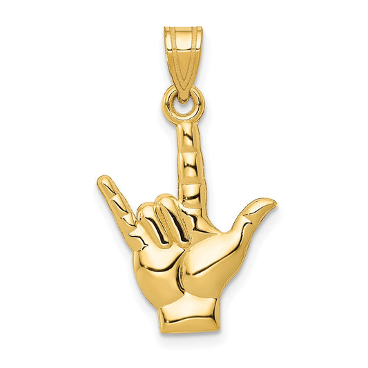 14K Yellow Gold Polished I Love You Hand/Sign Language Charm