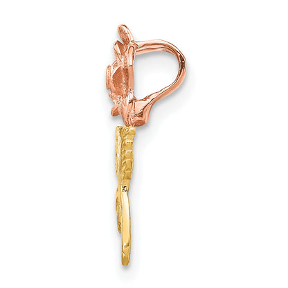 14K Two-Tone Mini Pink Rose Flower Chain Slide