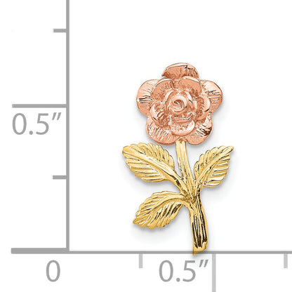 14K Two-Tone Mini Pink Rose Flower Chain Slide