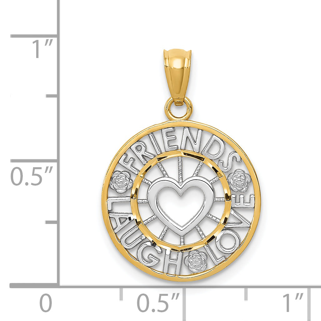 14K Yellow & Rhodium And Friends, Laugh, Love Circle Pendant