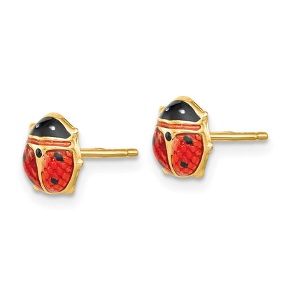 14K Yellow Gold Enameled Ladybug Earrings