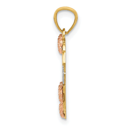 14K Two-Tone W/White Rhodium Sister Heart Pendant