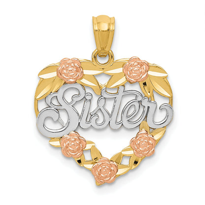14K Two-Tone W/White Rhodium Sister Heart Pendant