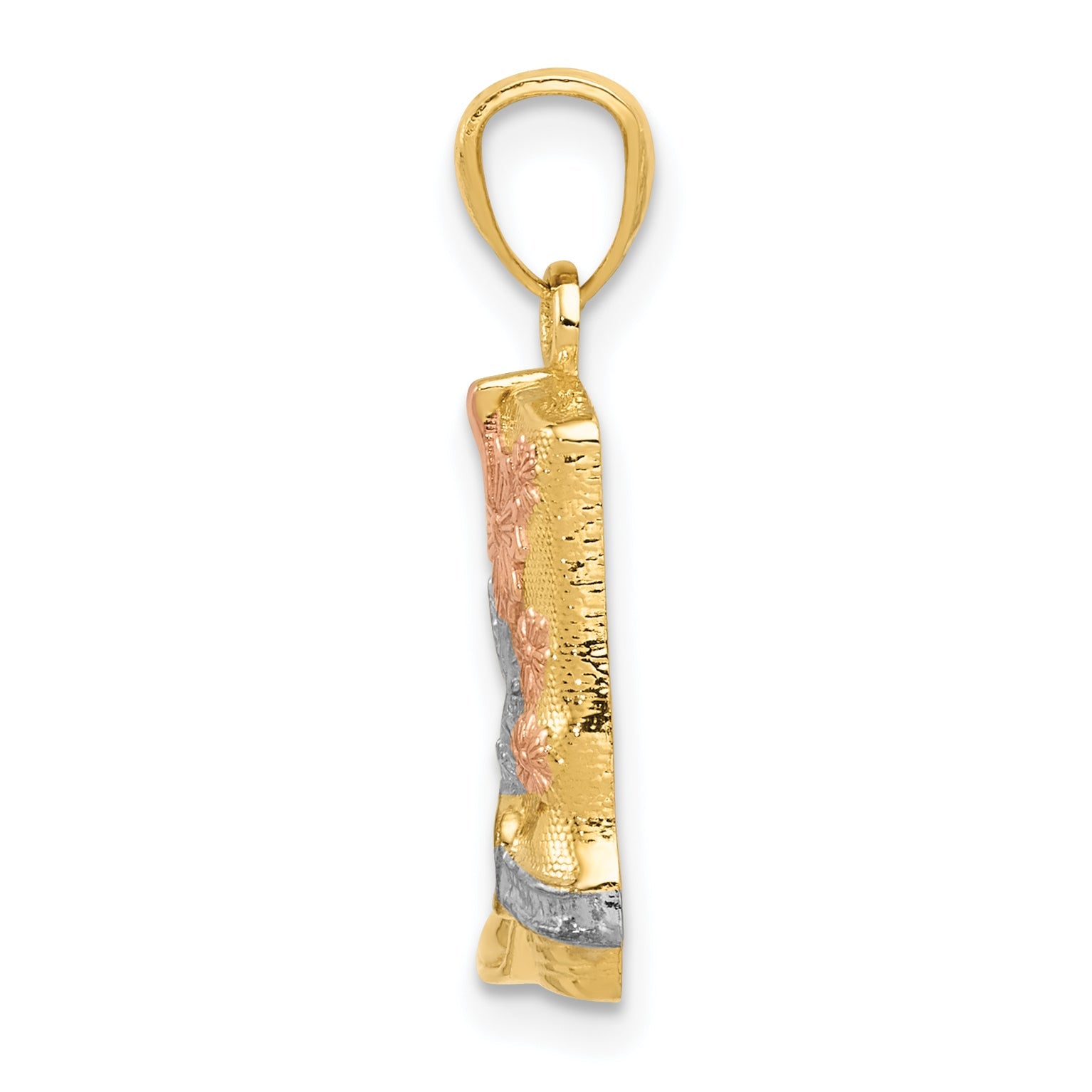 14K Yellow & Rhodium W/ Rose And White Floral Boot Pendant