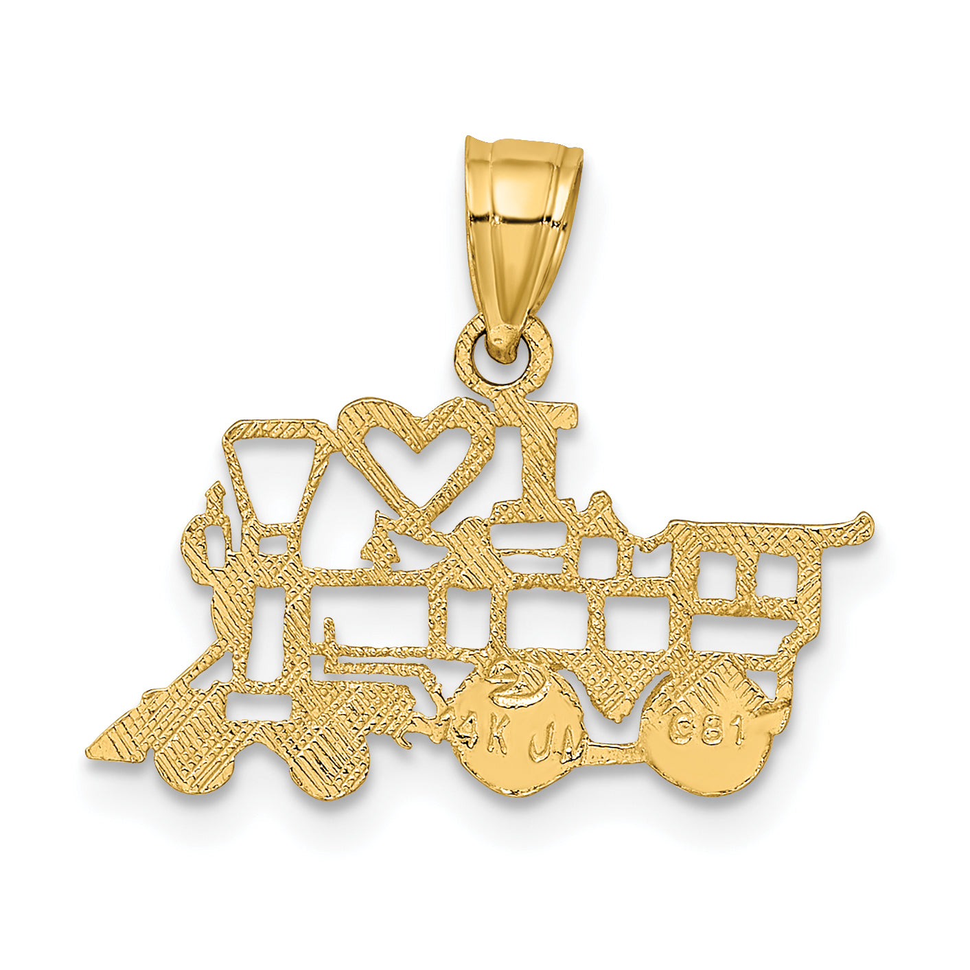 14K Yellow Gold I Love Trains Charm