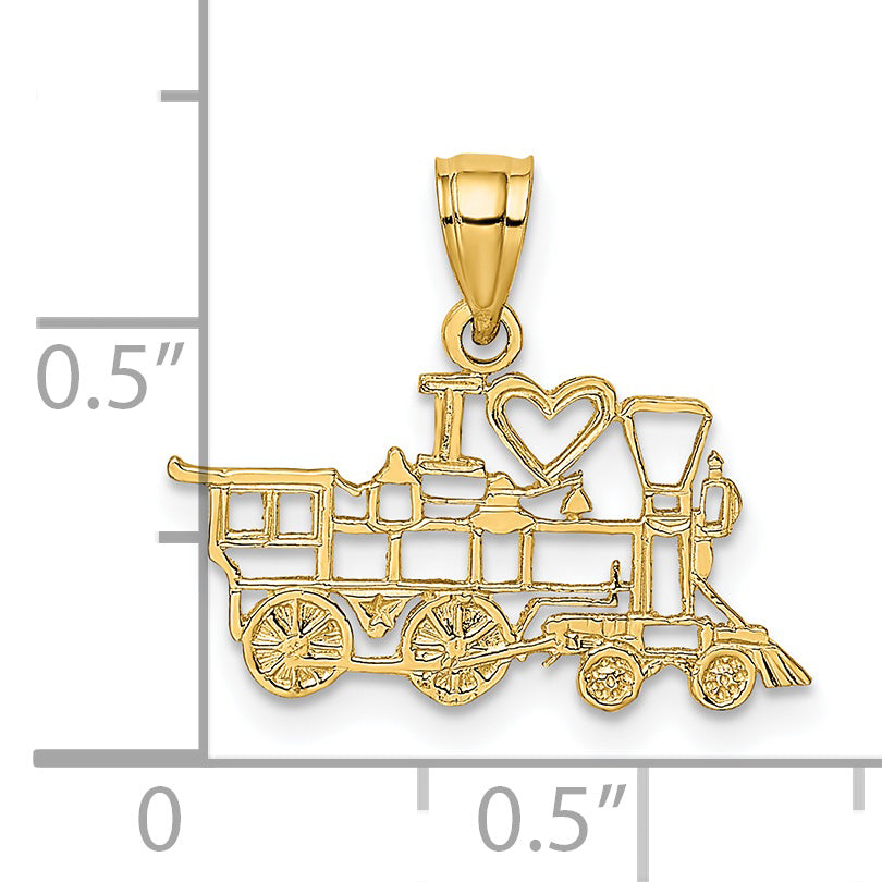 14K Yellow Gold I Love Trains Charm