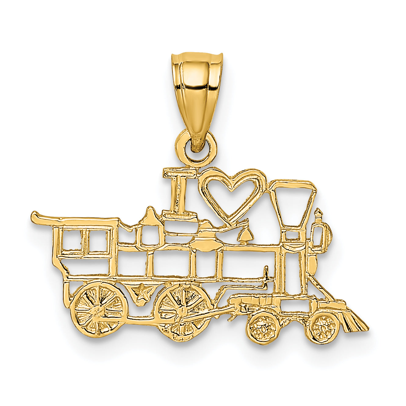 14K Yellow Gold I Love Trains Charm