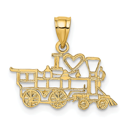14K Yellow Gold I Love Trains Charm
