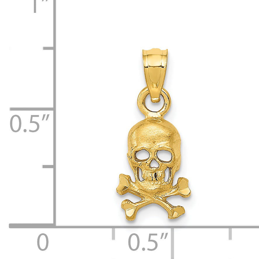 14K Yellow Gold Skull And Cross Bones Pendant