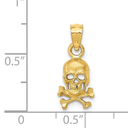 14K Yellow Gold Skull And Cross Bones Pendant