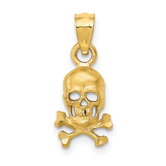 14K Yellow Gold Skull And Cross Bones Pendant