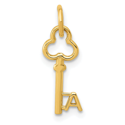 14K Yellow Gold Key Letter A Initial Charm