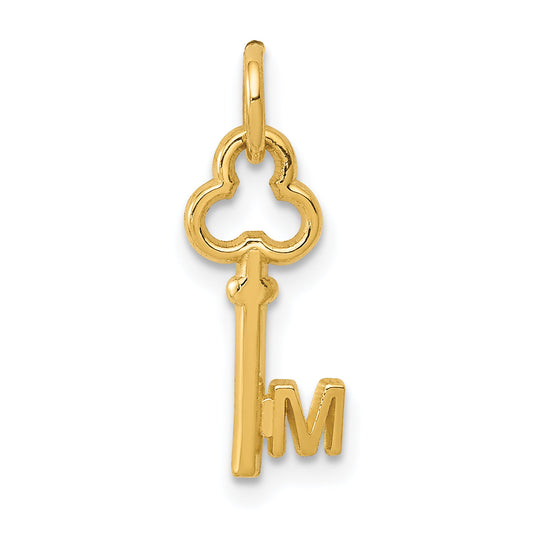 14K Yellow Gold Key Letter M Initial Charm