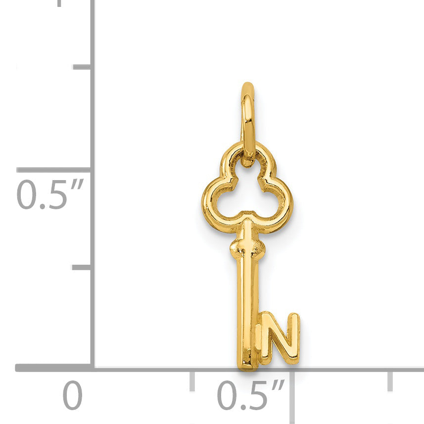 14K Yellow Gold Key Letter N Initial Charm