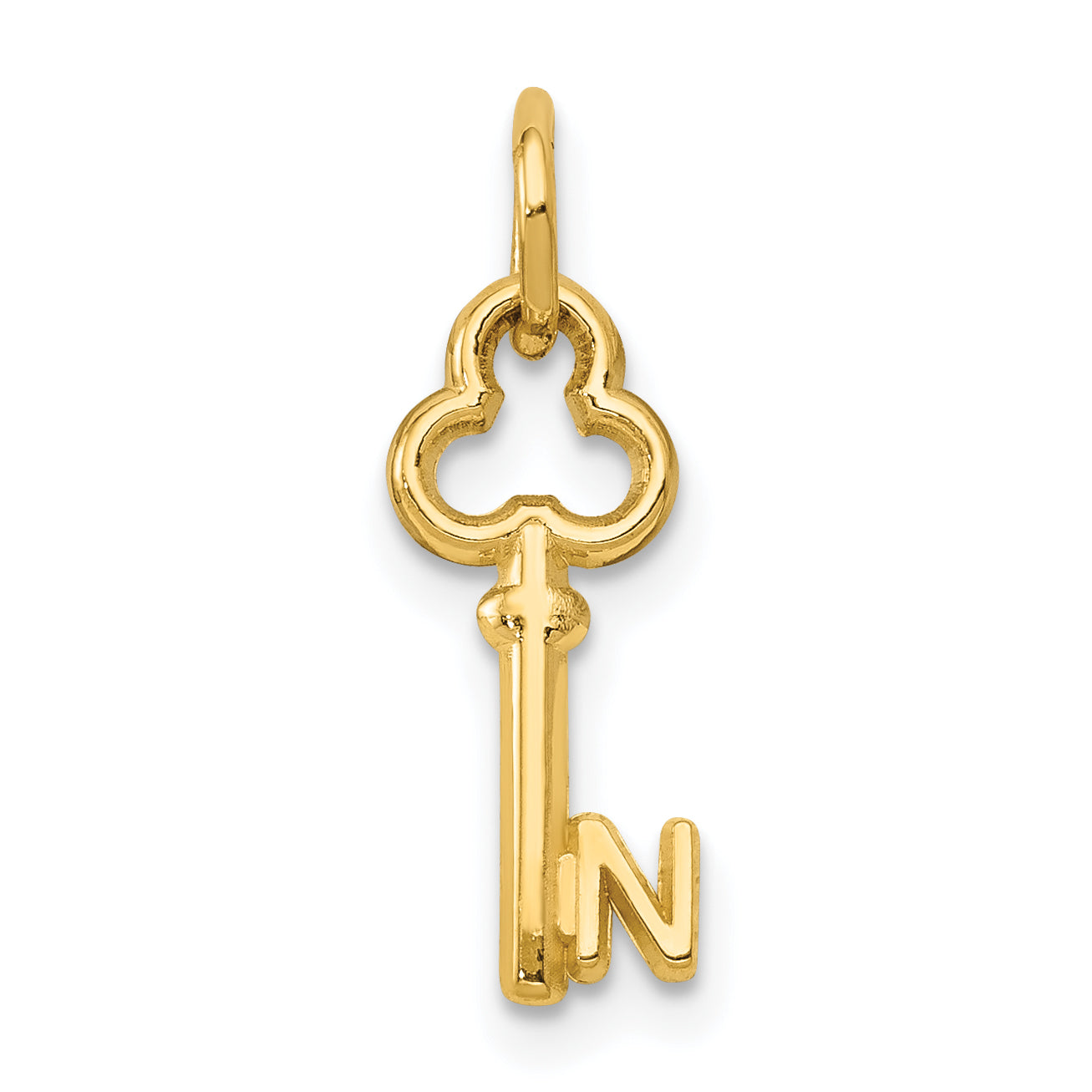 14K Yellow Gold Key Letter N Initial Charm