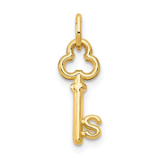 14K Yellow Gold Key Letter S Initial Charm