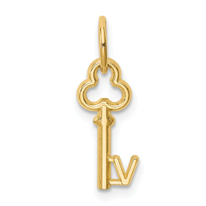 14K Yellow Gold Key Letter V Initial Charm