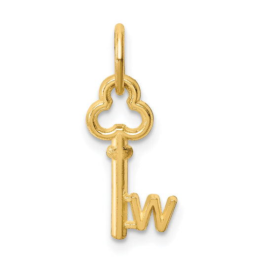14K Yellow Gold Key Letter W Initial Charm