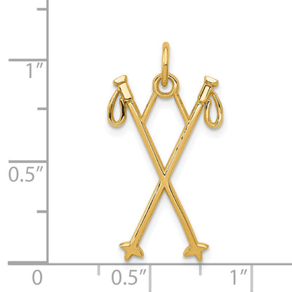 14K Yellow Gold Ski Poles Charm