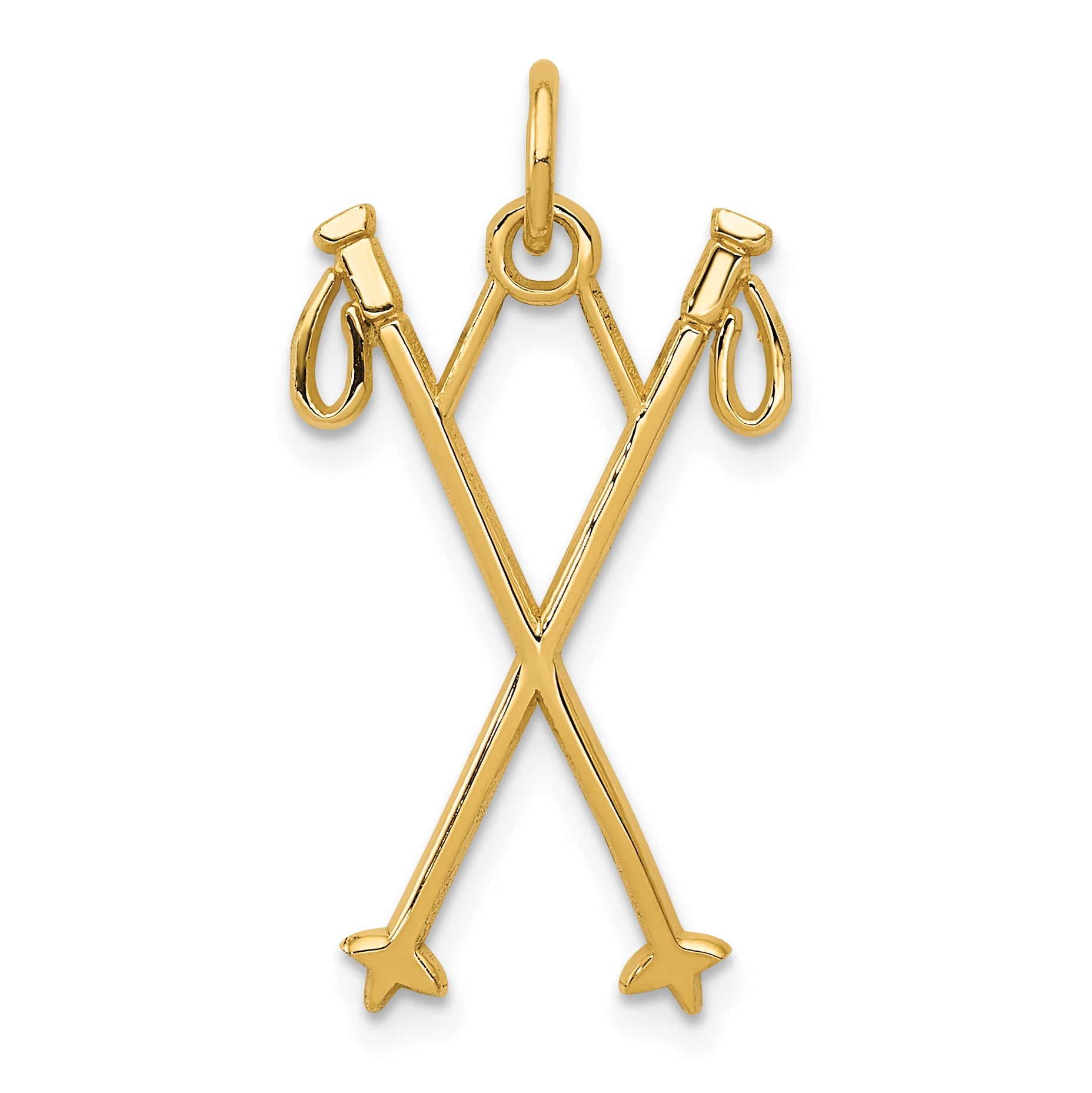 14K Yellow Gold Ski Poles Charm