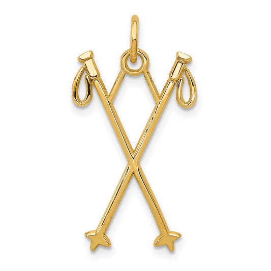 14K Yellow Gold Ski Poles Charm