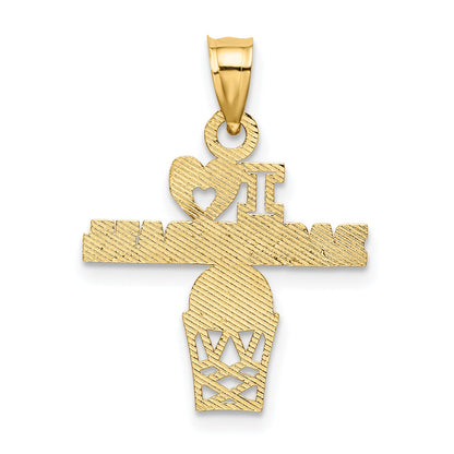 14K Yellow Gold I Heart Basketball Charm