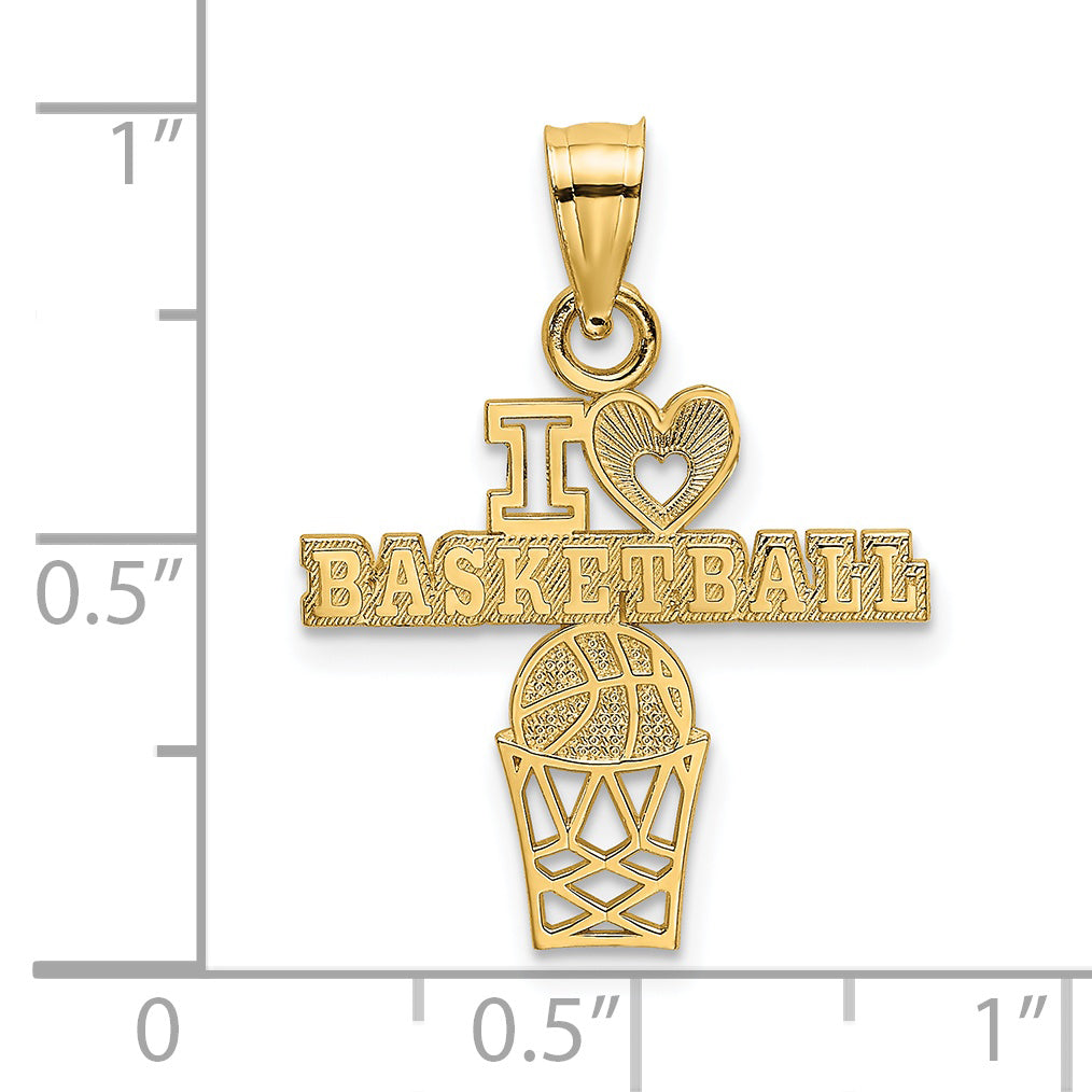 14K Yellow Gold I Heart Basketball Charm