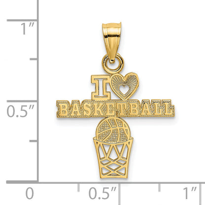 14K Yellow Gold I Heart Basketball Charm