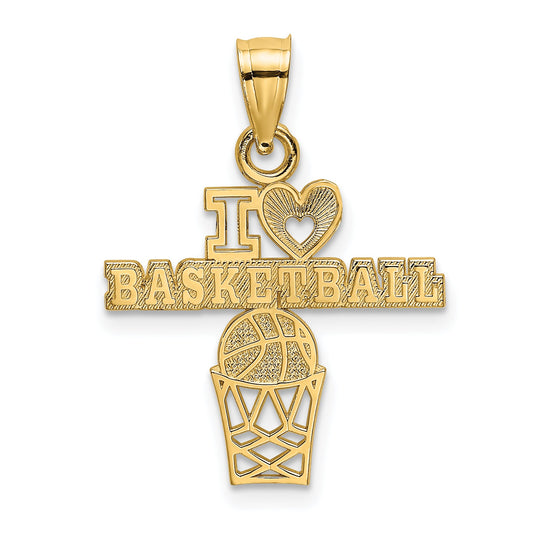 14K Yellow Gold I Heart Basketball Charm